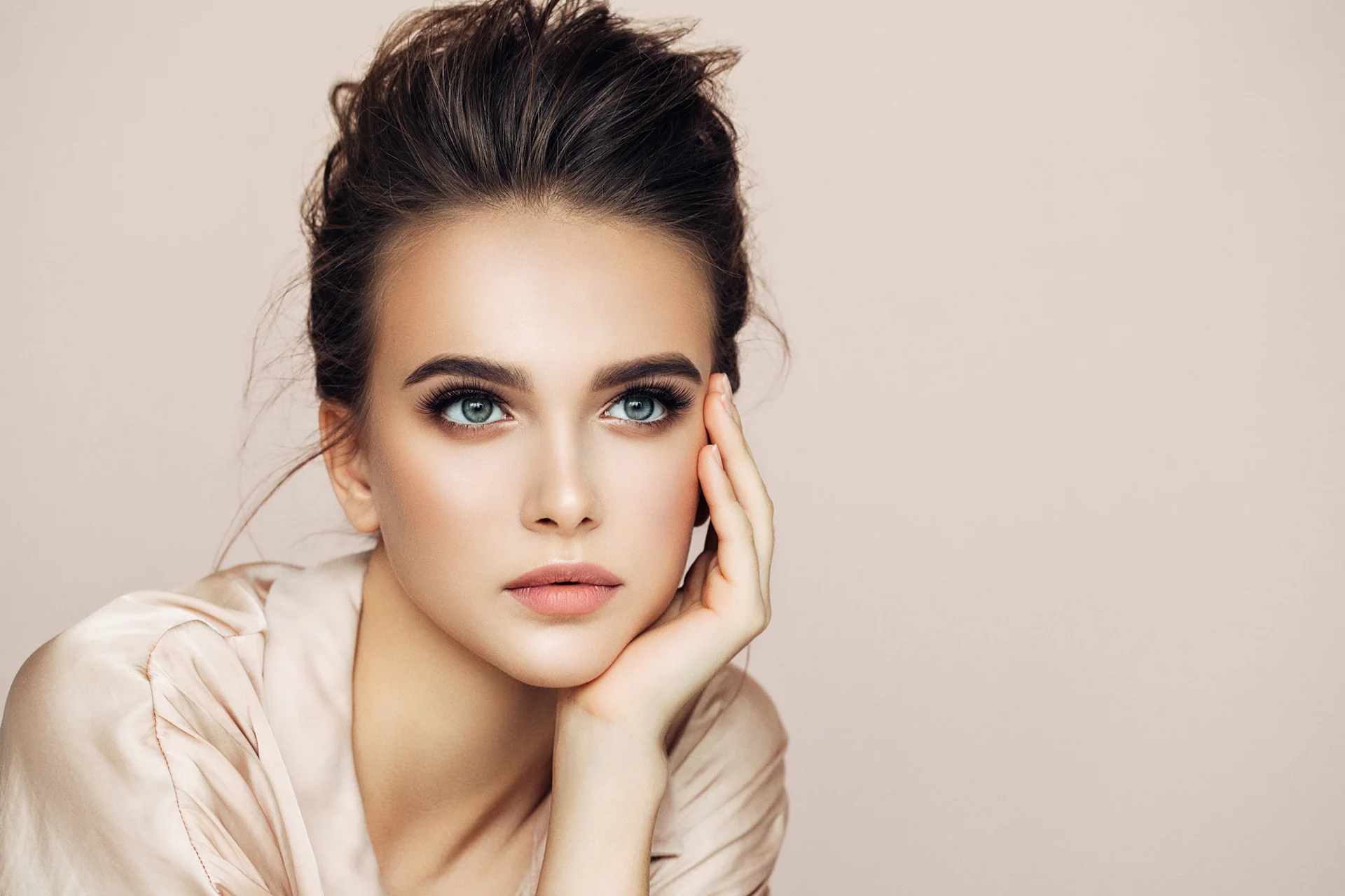 a portrait of a pretty woman