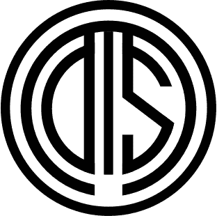 A black logo with a circle in the middle.