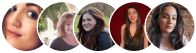 Five women are shown in individual circular profile photos, each facing the camera with various backgrounds.