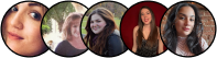 Five women are shown in circular profile photos, each facing the camera with neutral or slight smiles, against various backgrounds.