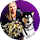 A woman sits beside a large black and white dog in front of a purple background, sharing testimonials about their wonderful experiences together.