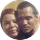 A close-up portrait of two people, one smiling and one with a neutral expression, inside a circular frame—perfect for showcasing customer reviews or testimonials.